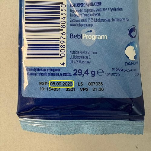 Saszetka Bebilon Advance Pronutra i Profutura DUOBIOTIK - tył opakowania, na dole